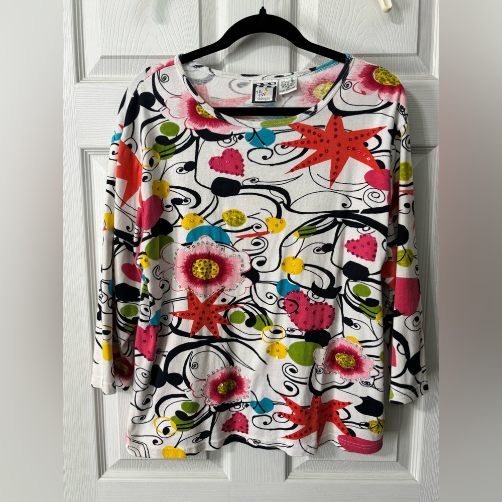 90’s Y2K Colorful Beaded Sequins Pop Art Top Size 1X Take Two
